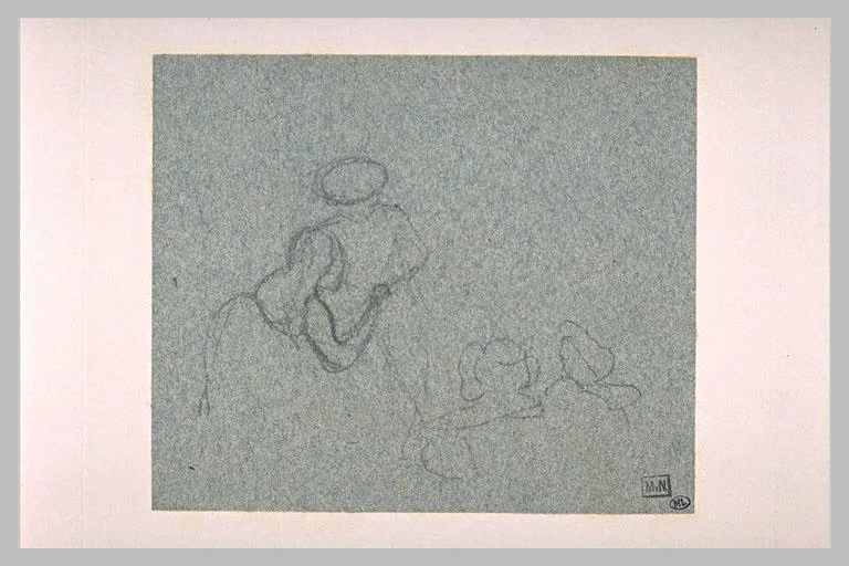 Croquis de deux figures discutant, suivies de deux autres se tenant la main