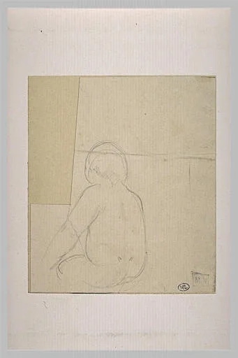 Croquis d'enfant assis, vu de trois-quart et de dos
