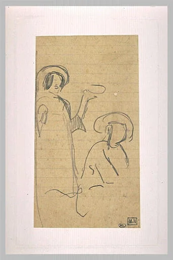 Croquis de deux personnages, l'un debout, l'autre à mi-corps