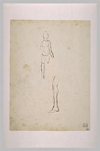 Croquis de personnage vu de dos; études de jambes