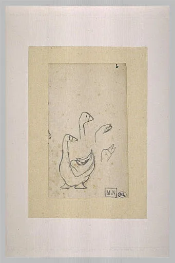 Croquis d'oie, et trois études de la tête d'oie