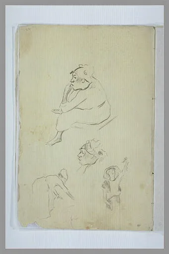 Etude d'une bretonne assise; reprise de la tête; deux bretonnes