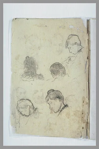 Etudes d'une tête de femme de profil et de têtes d'enfants