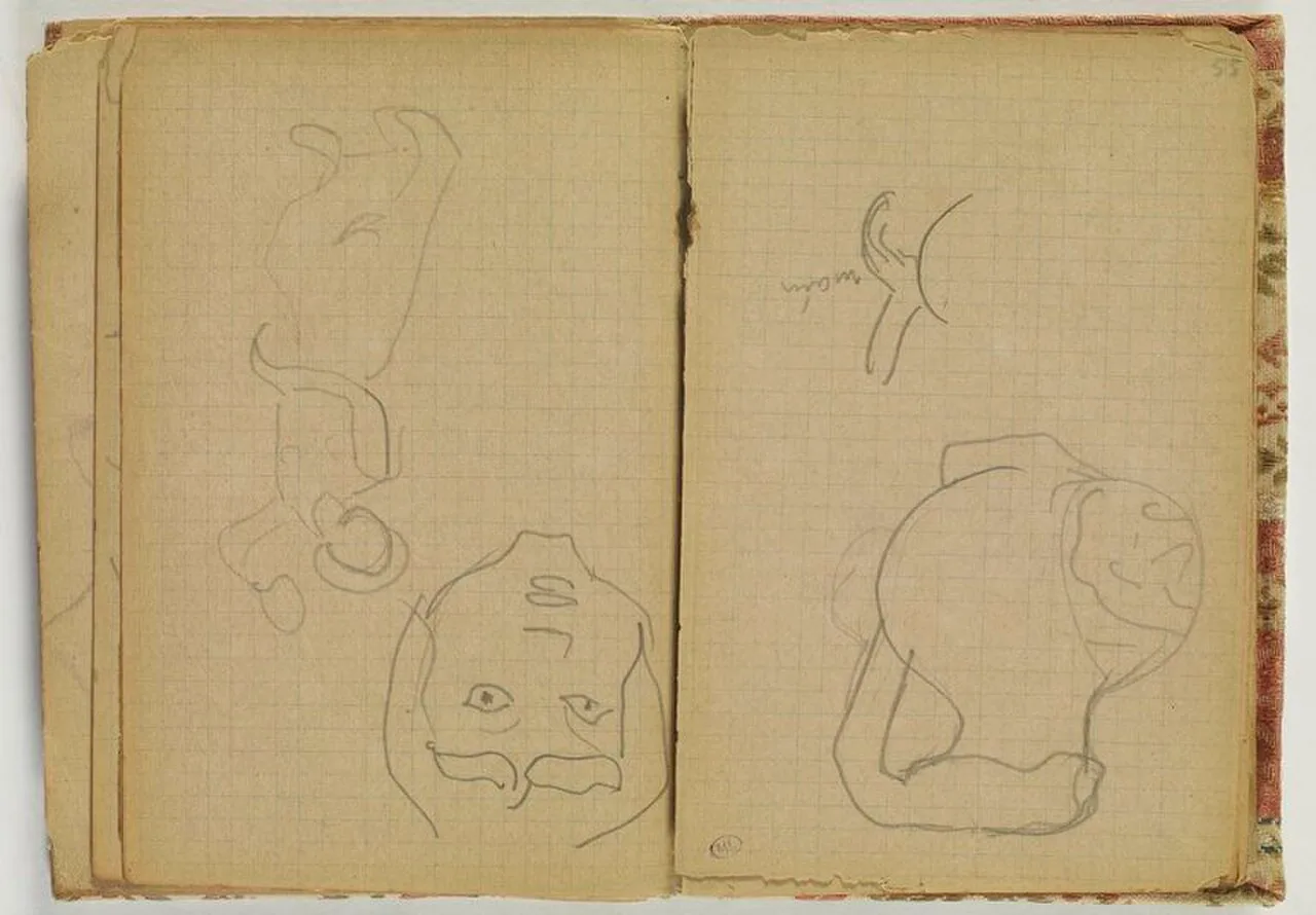 Croquis de figure dansant, et visage vu de face