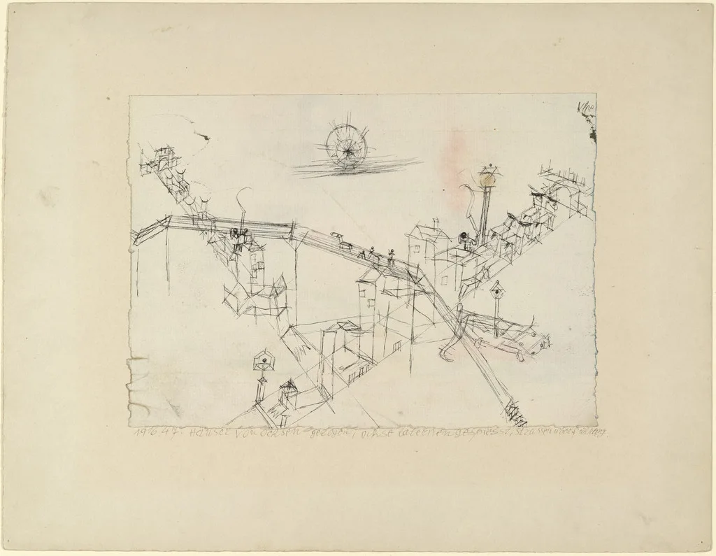 Houses Drawn by Oxen, Ox Speared by a Lantern, Overpass (Häuser von Ochsen gezogen, Ochse laternengespiesst, Strassenüberführung)
