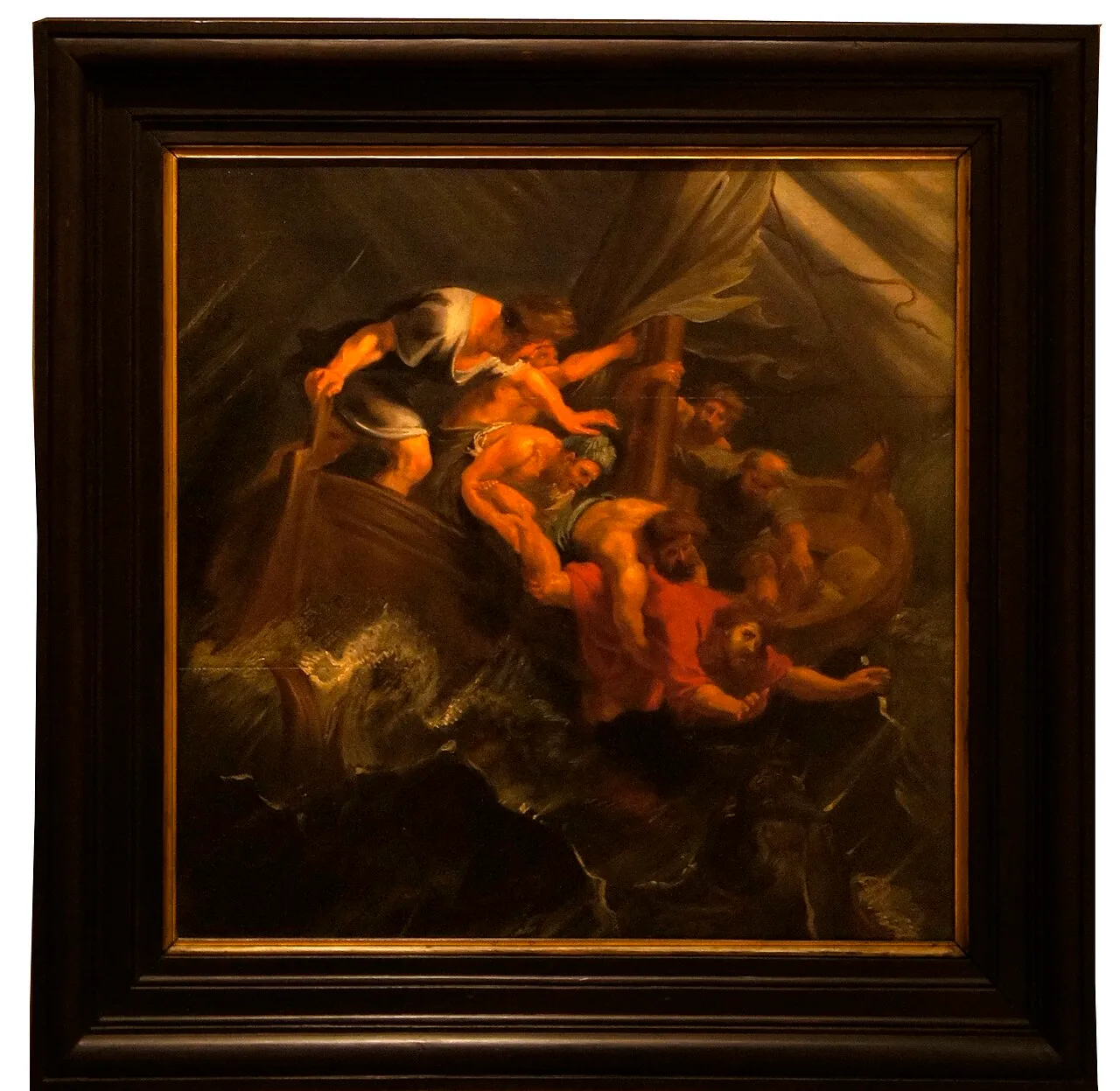 The sailors reluctantly throw the prophet Jonah into the sea (Jonah I:12), ca.