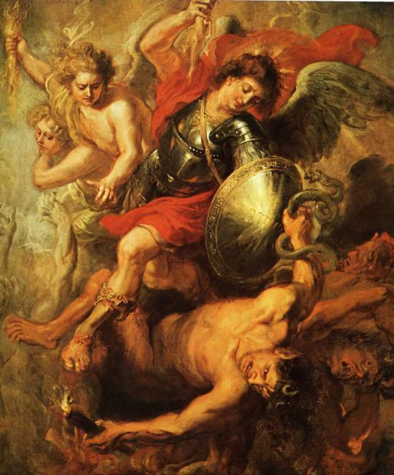 Saint Michael striking down the rebellious angels