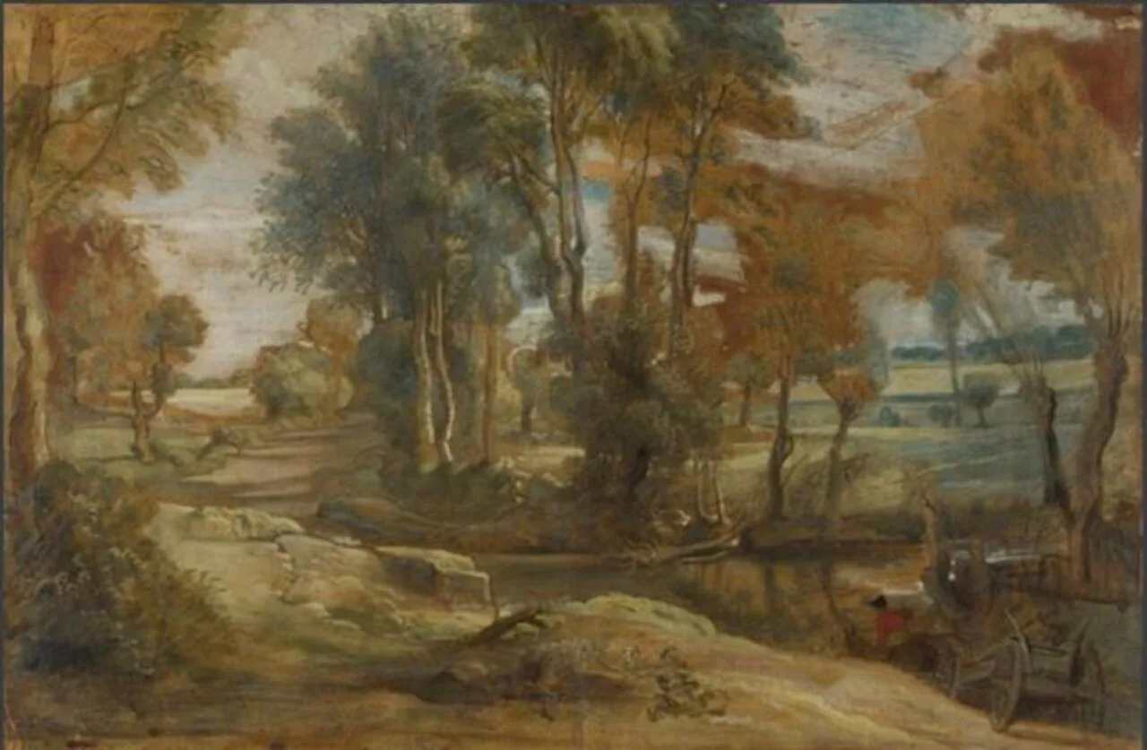 A Wagon fording a Stream