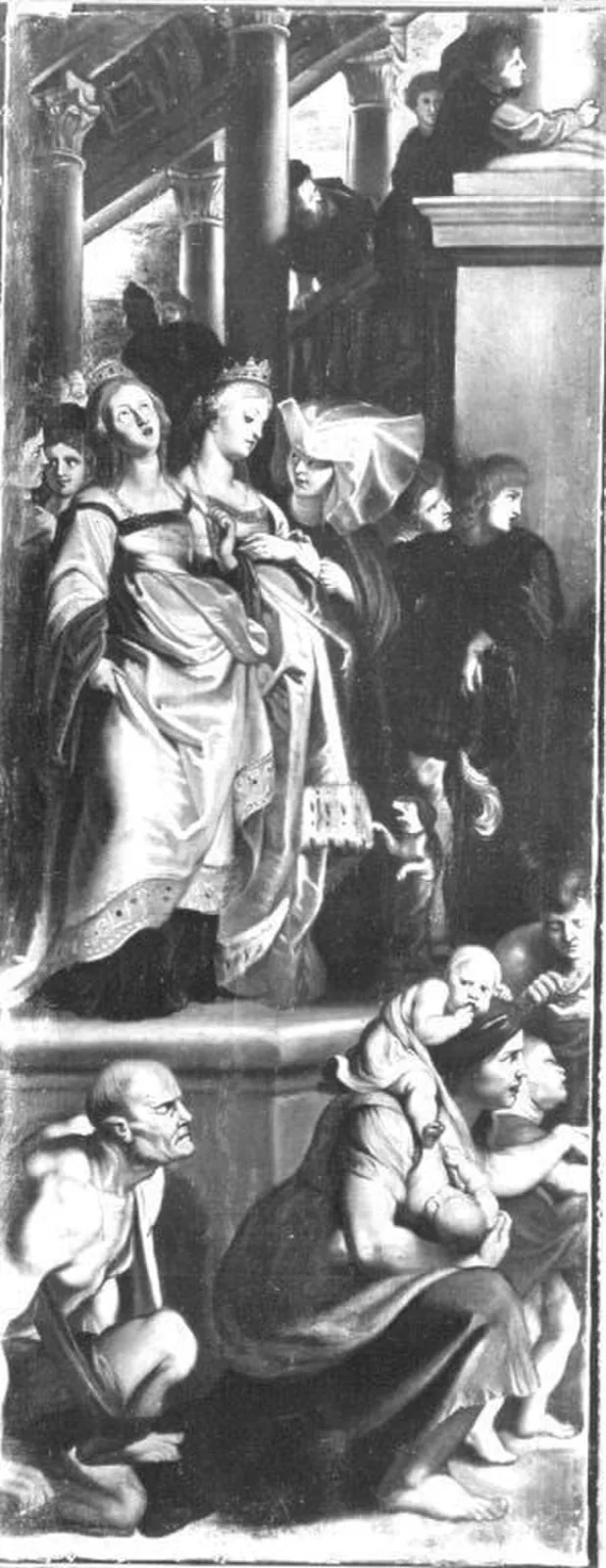 Die hll. Gertrud und Begga werden Zeuginnen, wie der hl. Bavo von den hll. Amand und Floribert empfangen wird (Kopie nach)