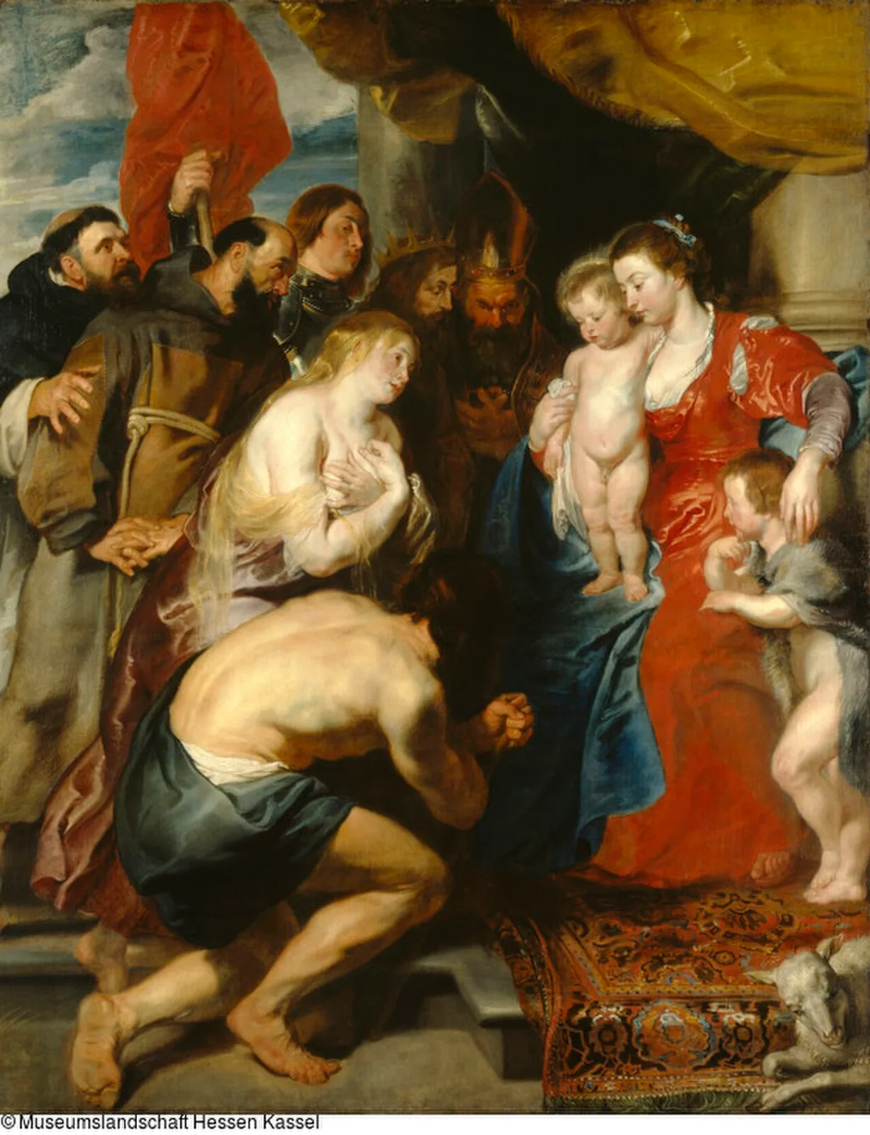 Mary and Jesus with St John, worshiped by repentant sinners and saints