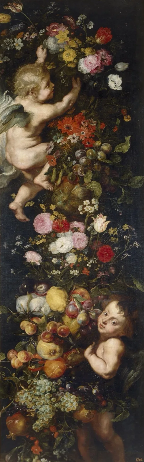 Festons mit Blumen und Früchten und Engeln