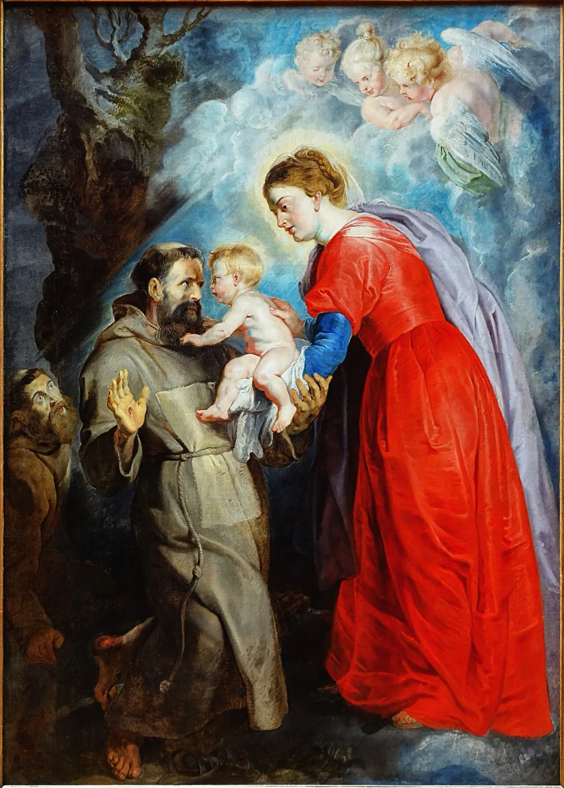St Francis receives the Christ Child from Mary