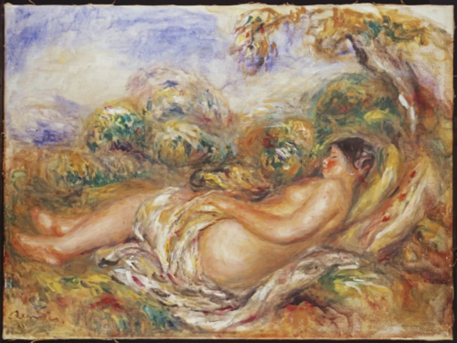 Femme étendue dans la campagne