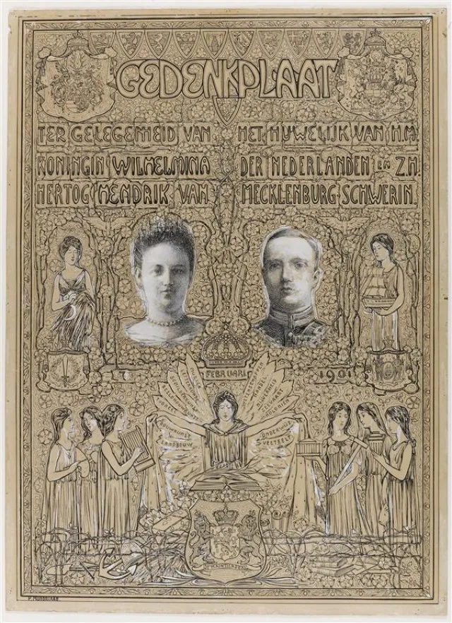 Commemorative plate for the marriage of queen Wilhelmina