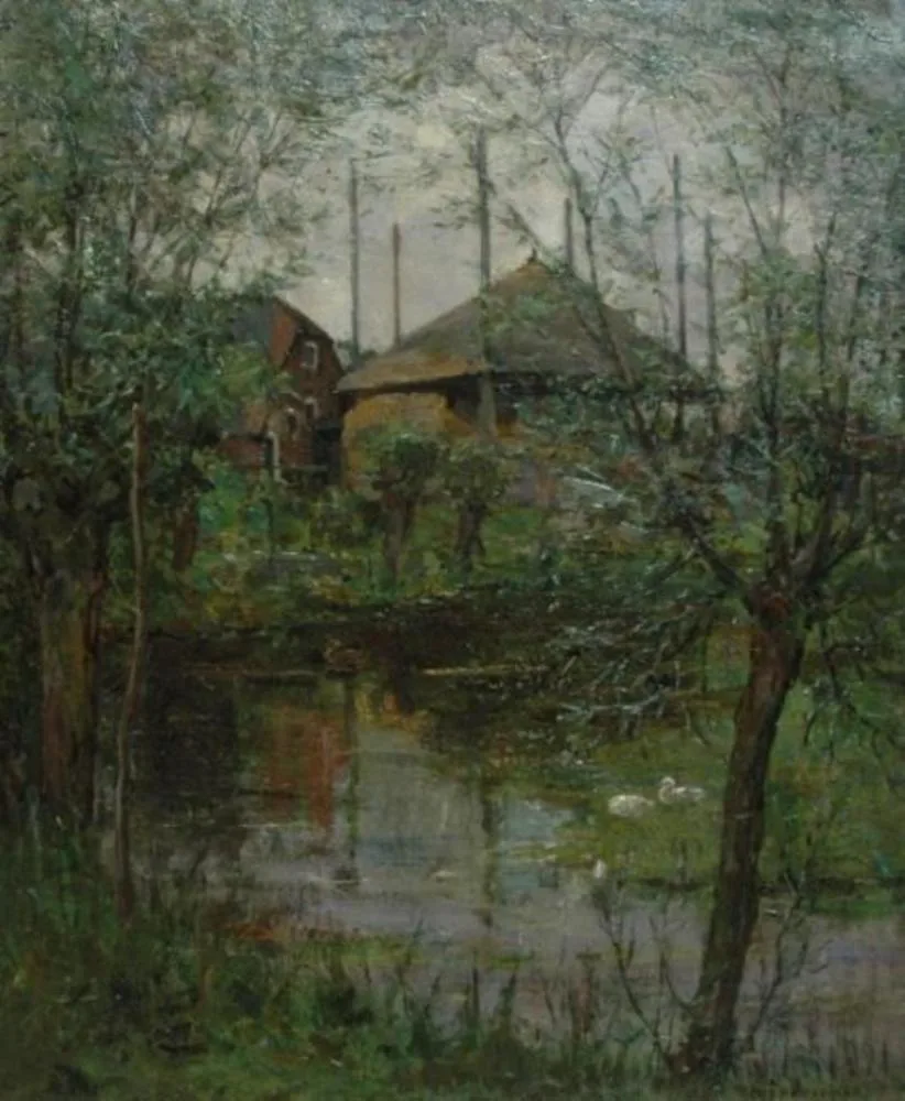 Haystack with willow trees