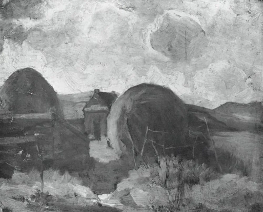Farm sheds and haystacks in the dunes