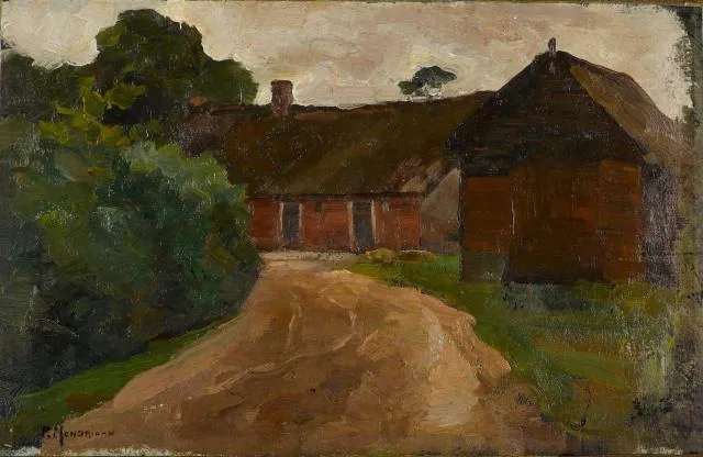 Farm complex in Het Gooi, roadway in foreground