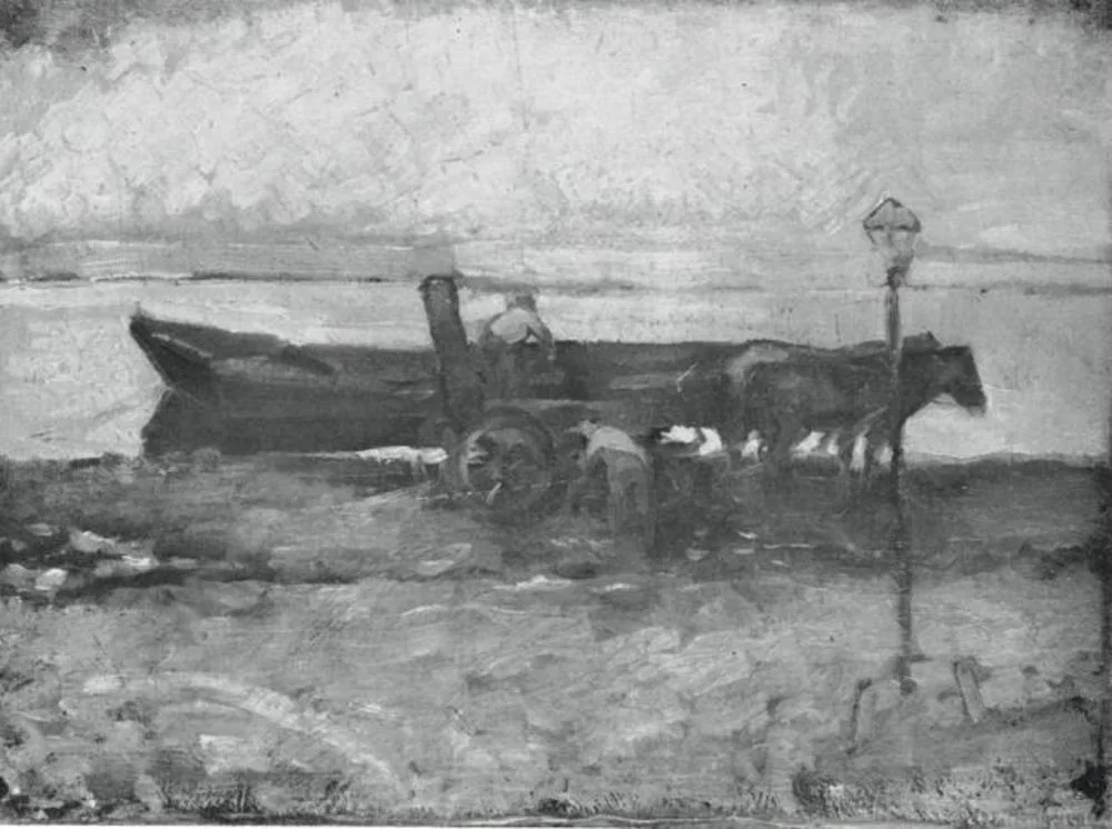 Moored barge with horses
