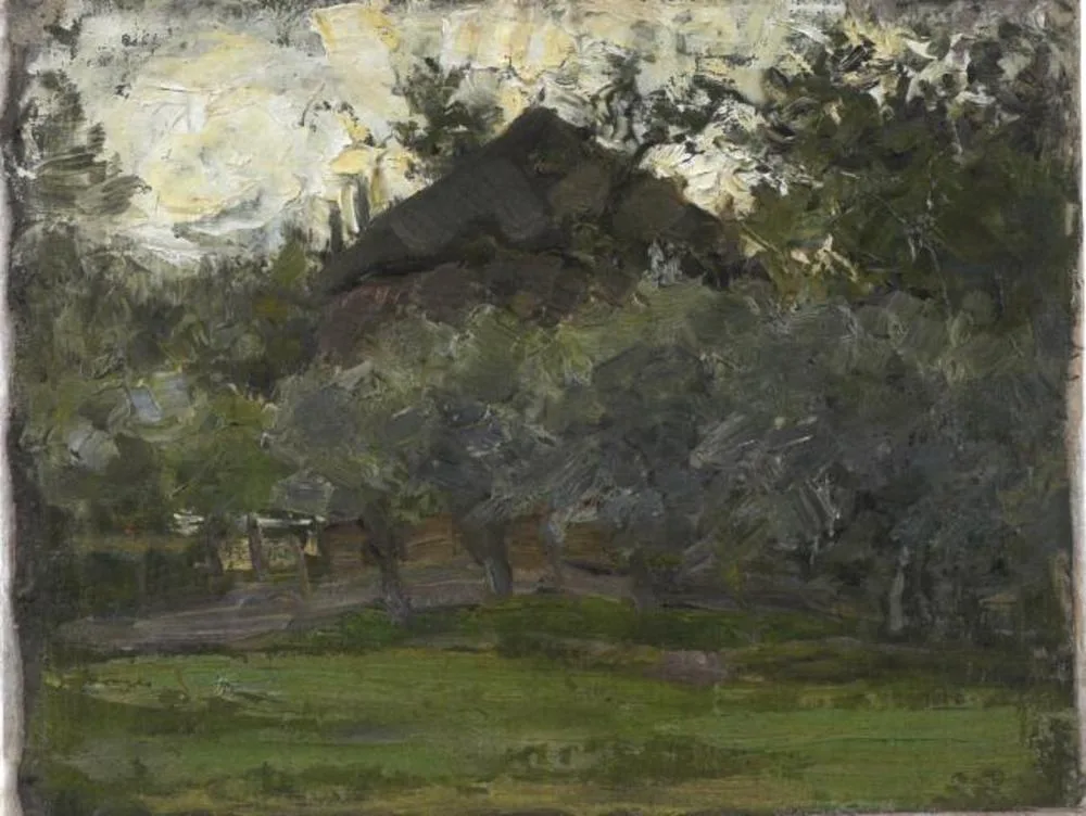 Haystack behind trees
