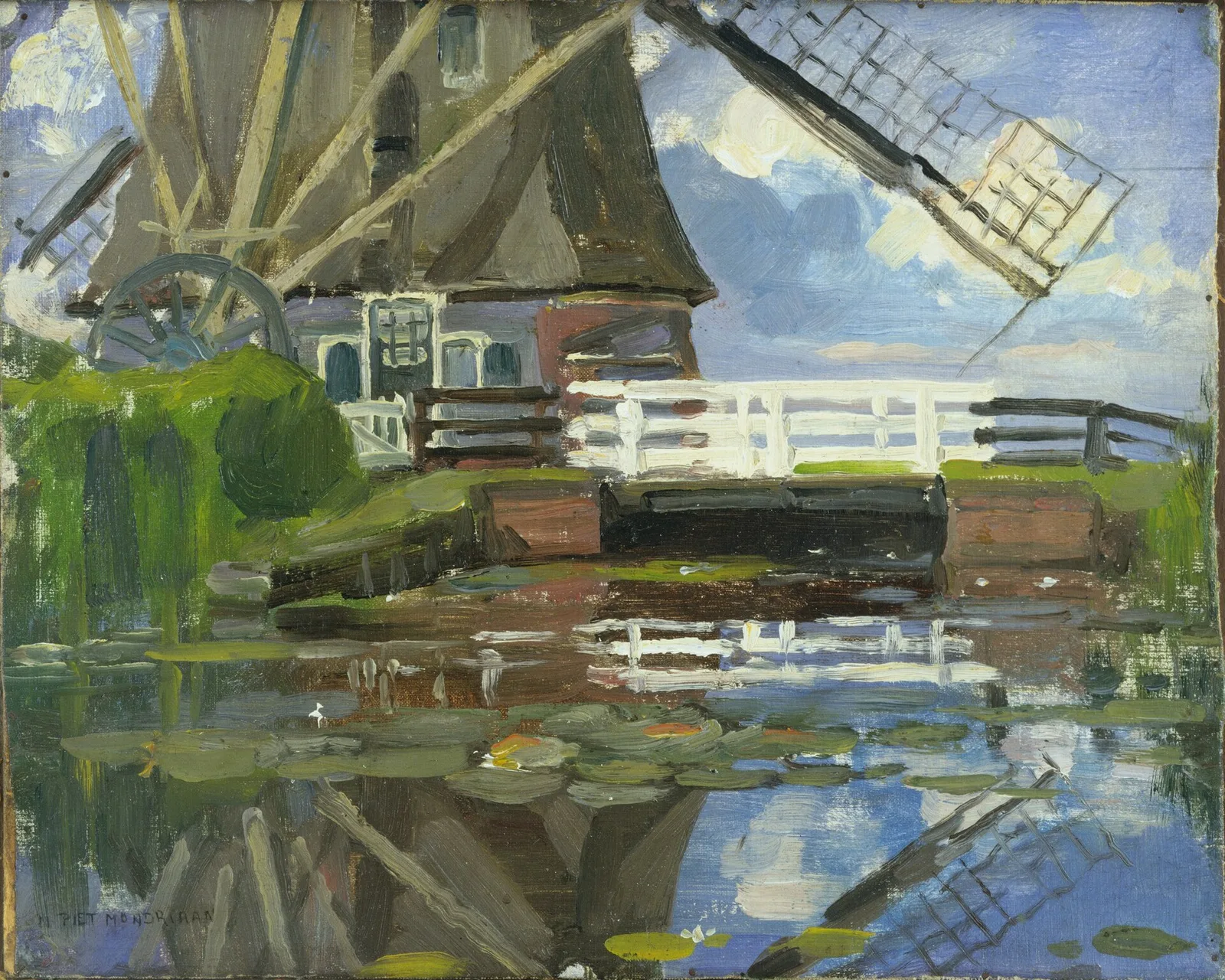 Truncated view of the Broekzijder mill on the Gein, wings facing west
