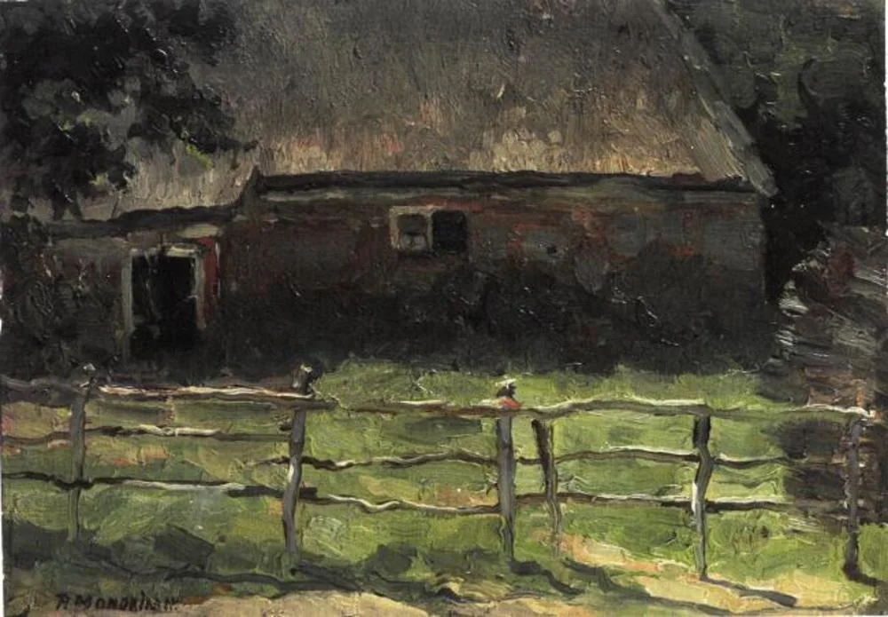 A farmhouse behind a fence