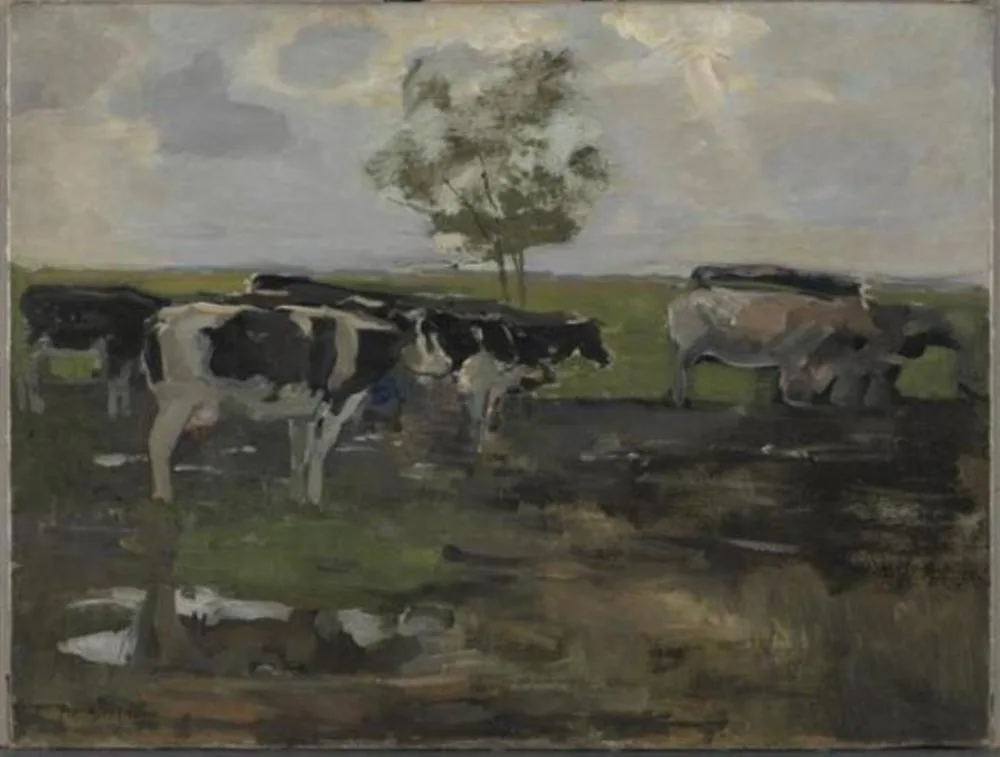 Cows in a meadow with tree