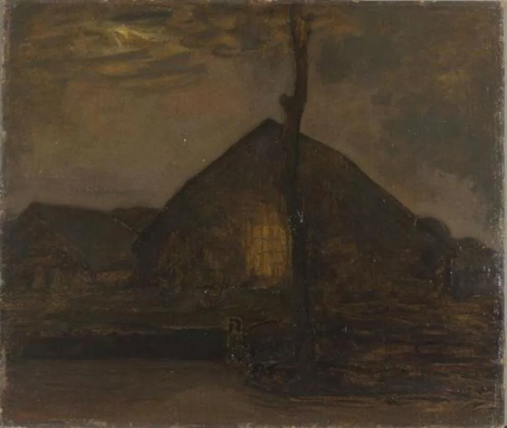 Gabled farm hut in the evening