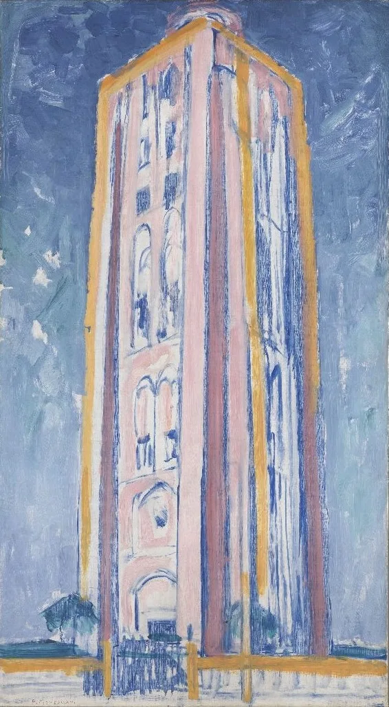 Lighthouse at Westkapelle in orange, pink, purple and blue