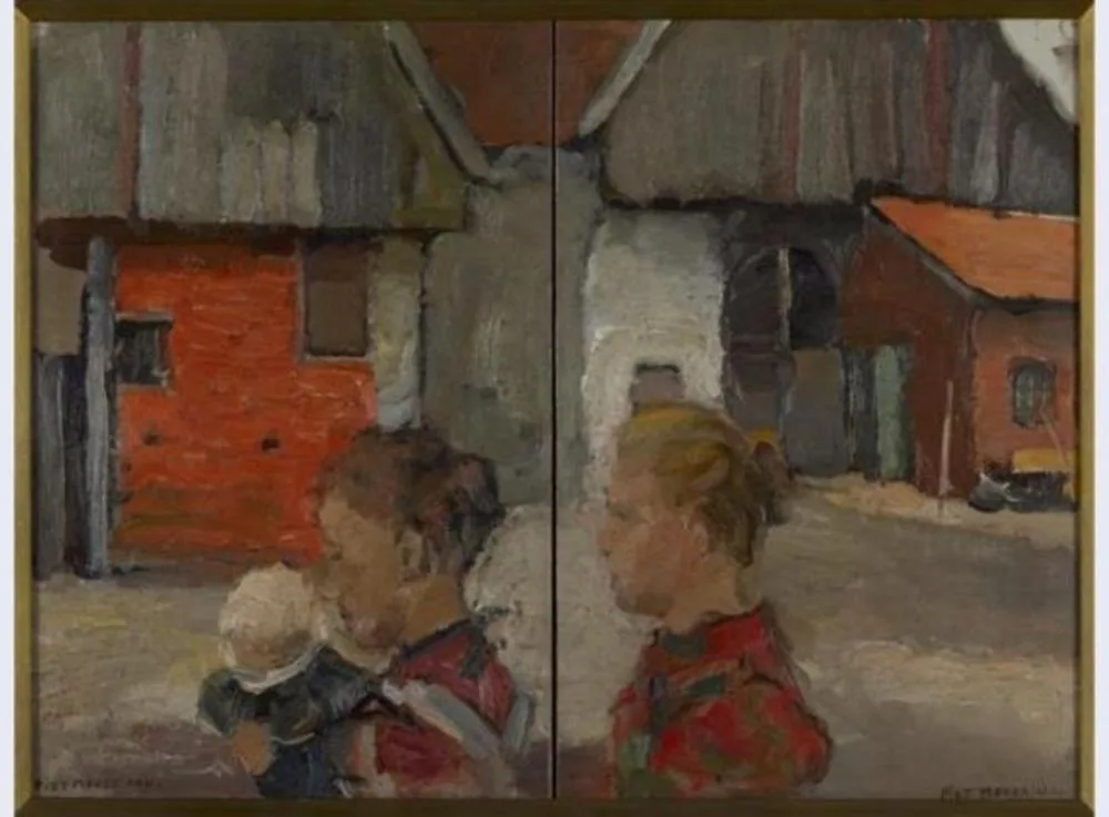 Rear gables of farm buildings with figures