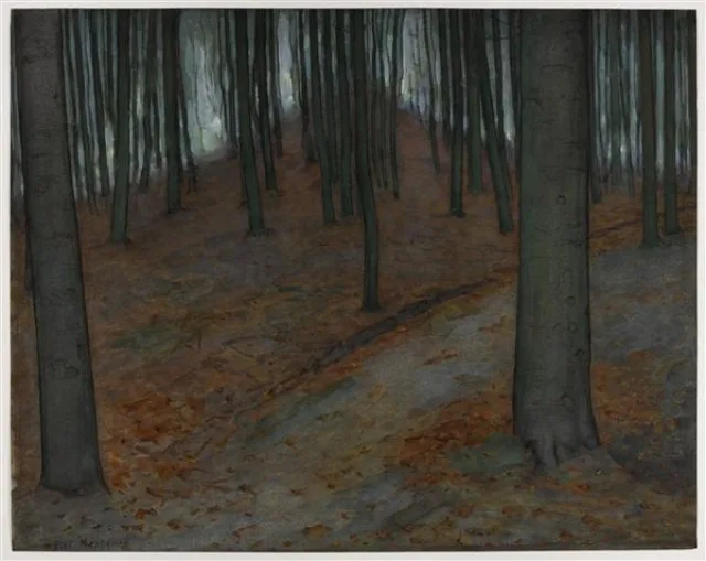Wood with beech trees, watercolor