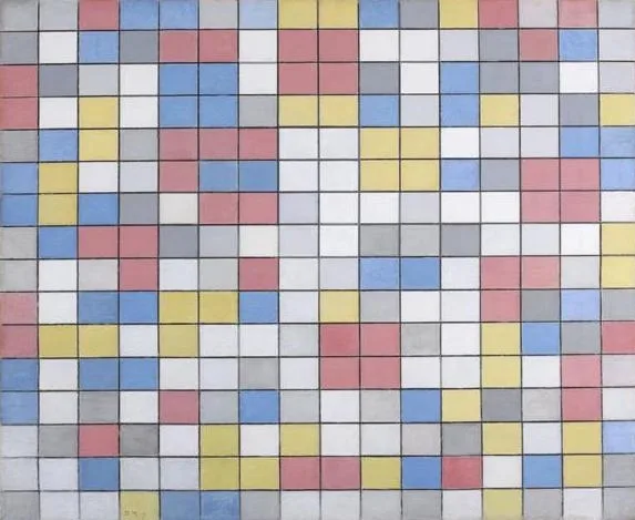 Composition with grid 9: checkerboard composition with light colors