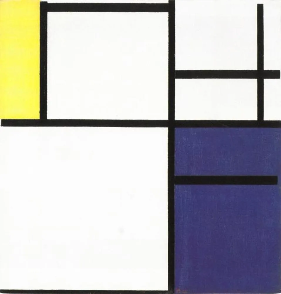 Composition with yellow, blue, and blue-white