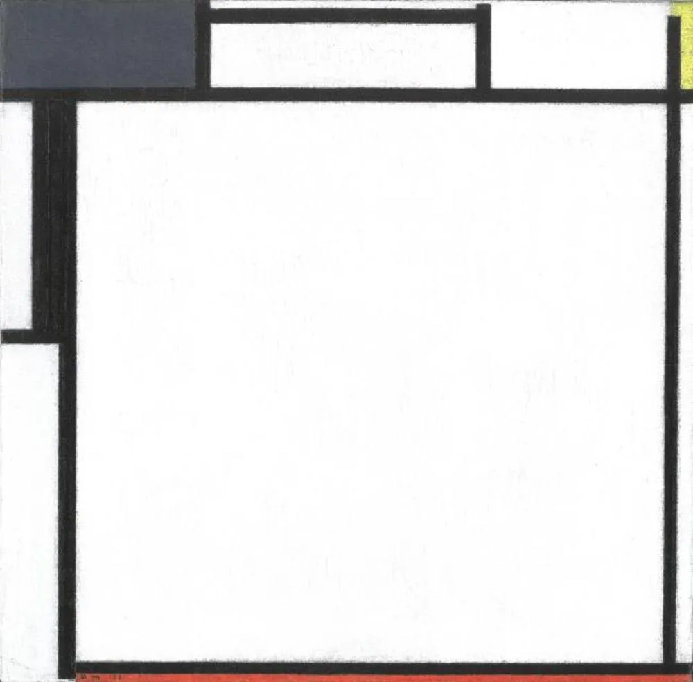 Composition with blue, yellow, black, and red