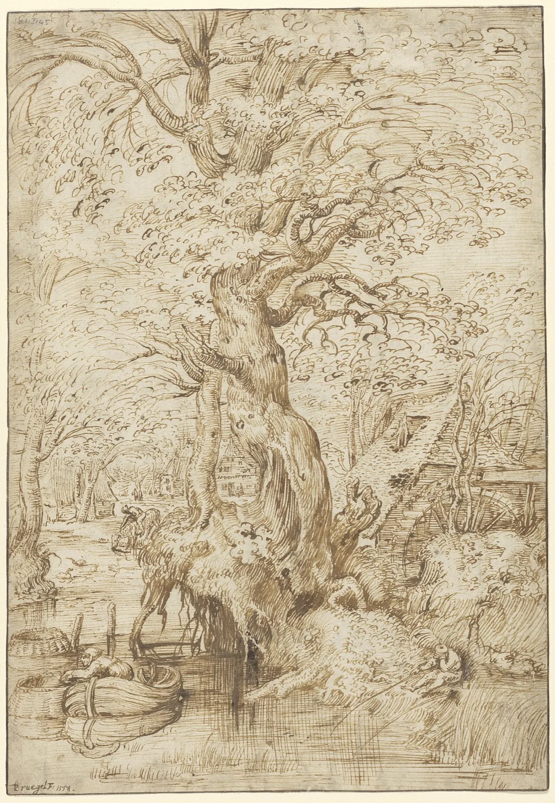 Brook with a fisherman and a watermill