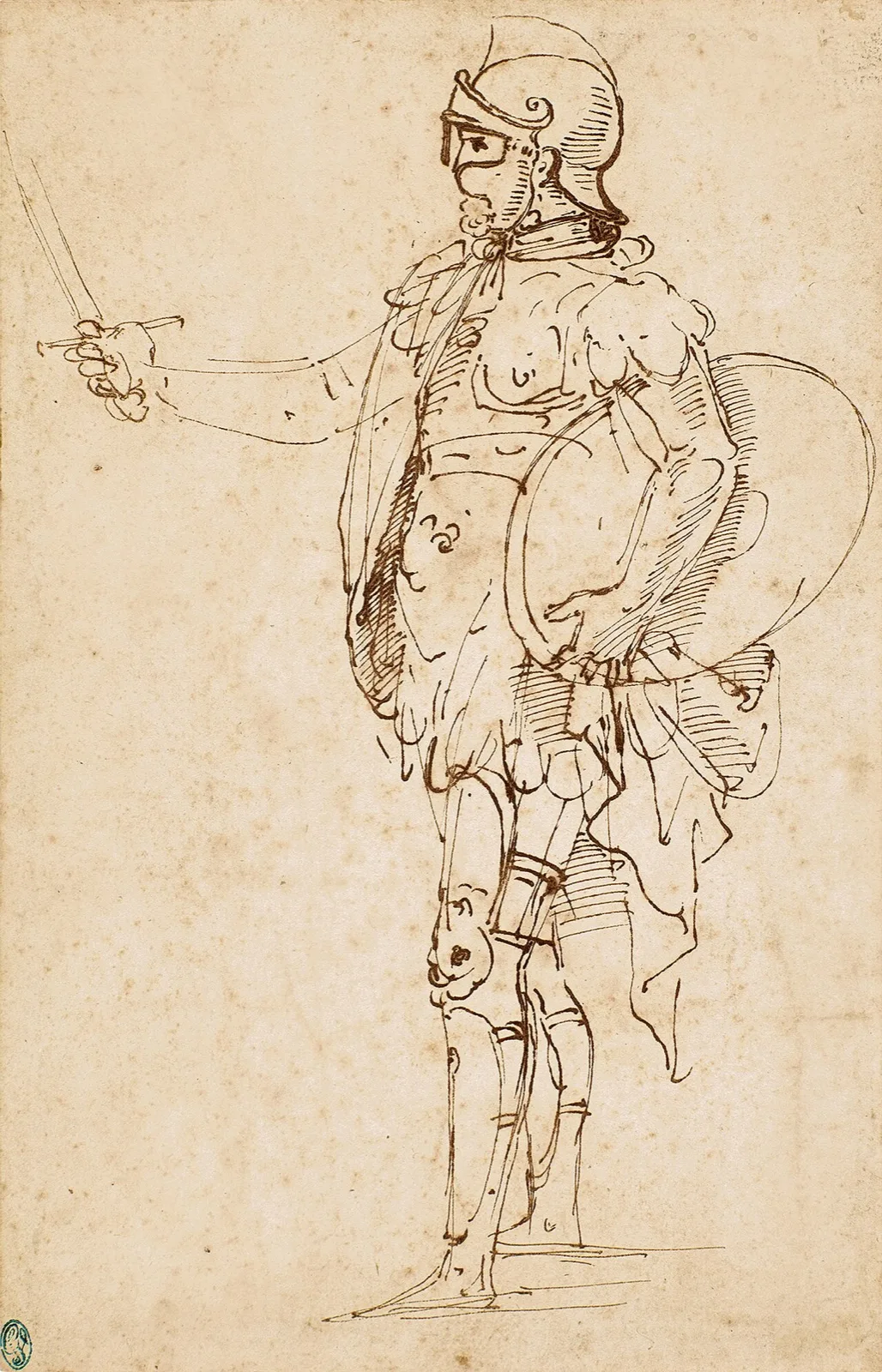 A Standing Soldier in Armor Seen in Profile