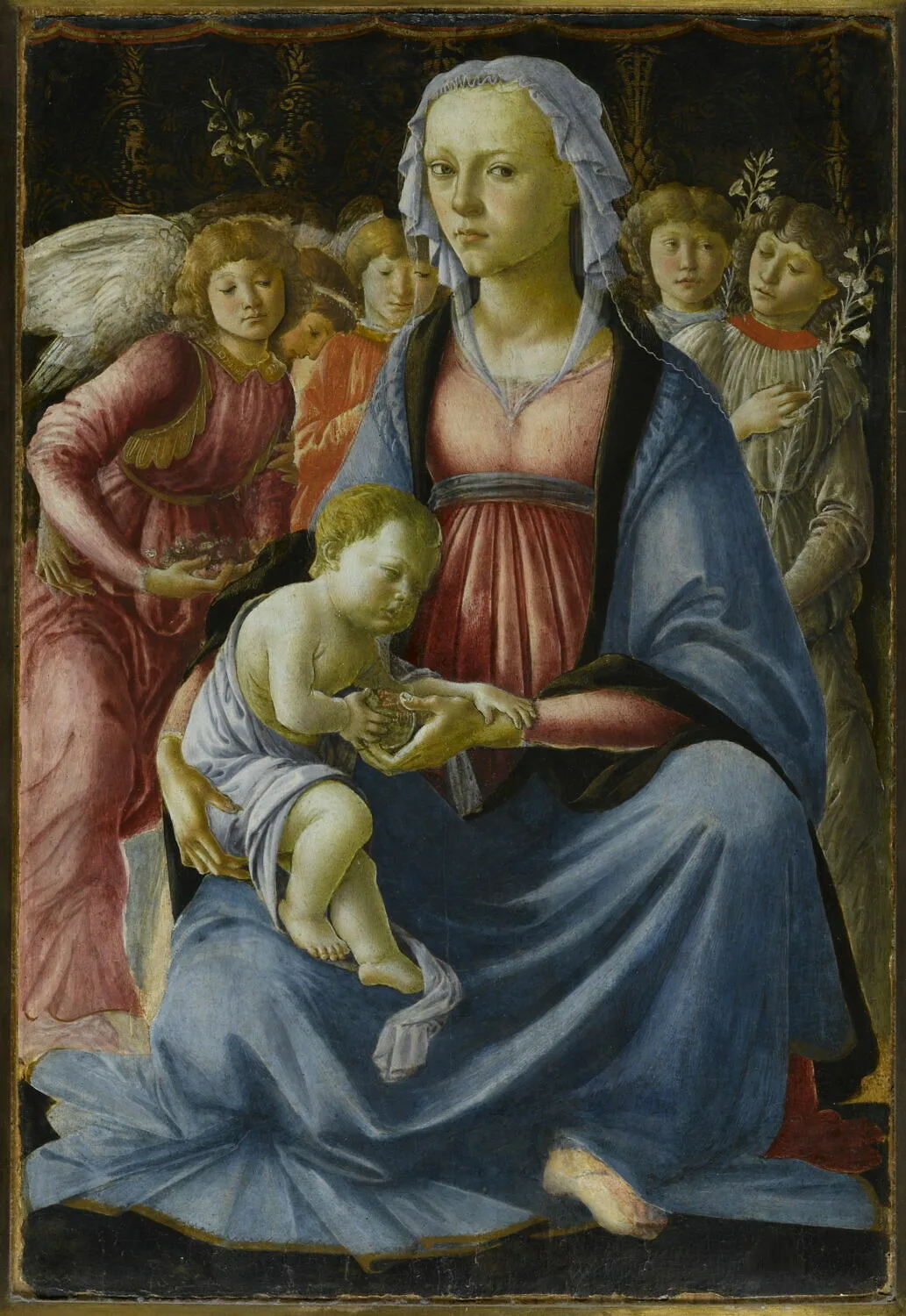 La vierge et l'enfant entoures de cinq anges