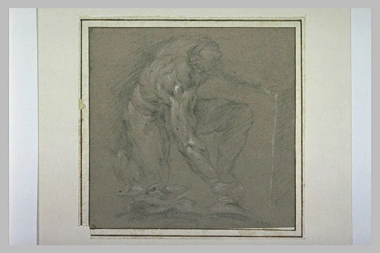 Etude d'un homme nu, un genoux à terre