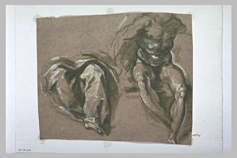 Etudes d'une draperie et d'un homme nu, assis