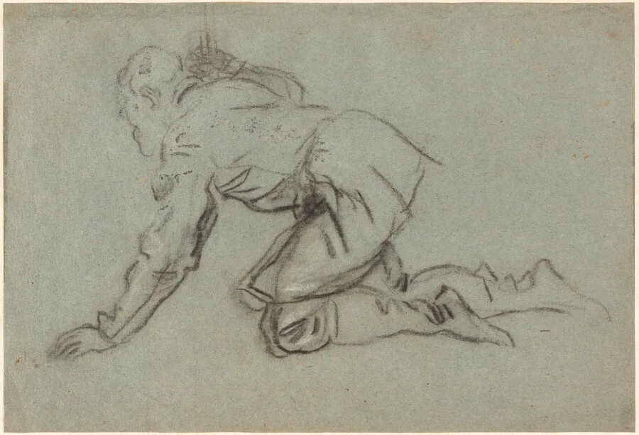 A Kneeling Man Holding a Staff [recto]