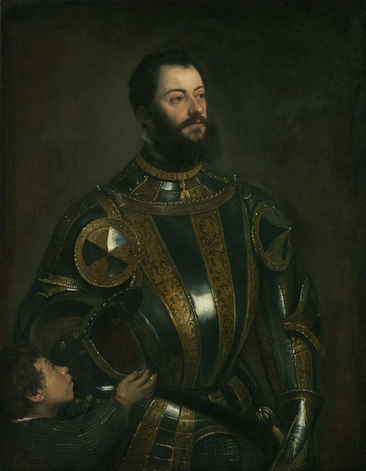Portrait of Alfonso d'Avalos, Marchese del Vasto, in Armor with a Page