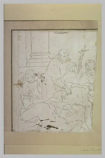 Mourant assisté d'un prêtre qui lui présente un crucifix