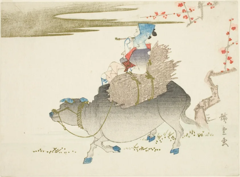 Peasant Woman on buffalo.