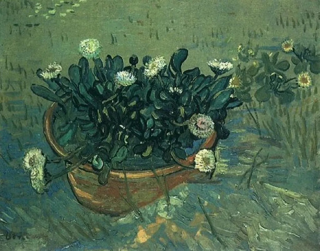 Still life: basket with daisies
