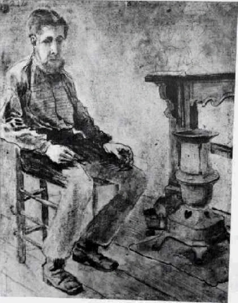 A man seated beside the stove