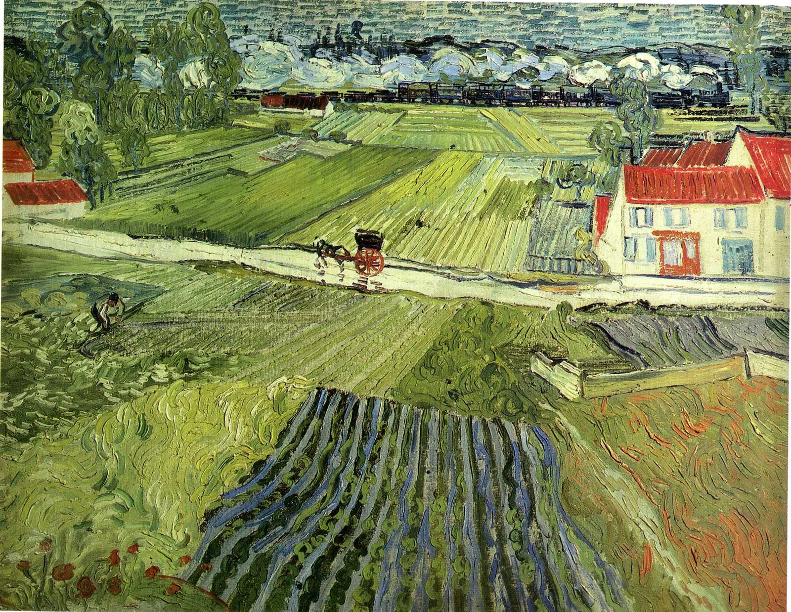 Landscape with carriage and train