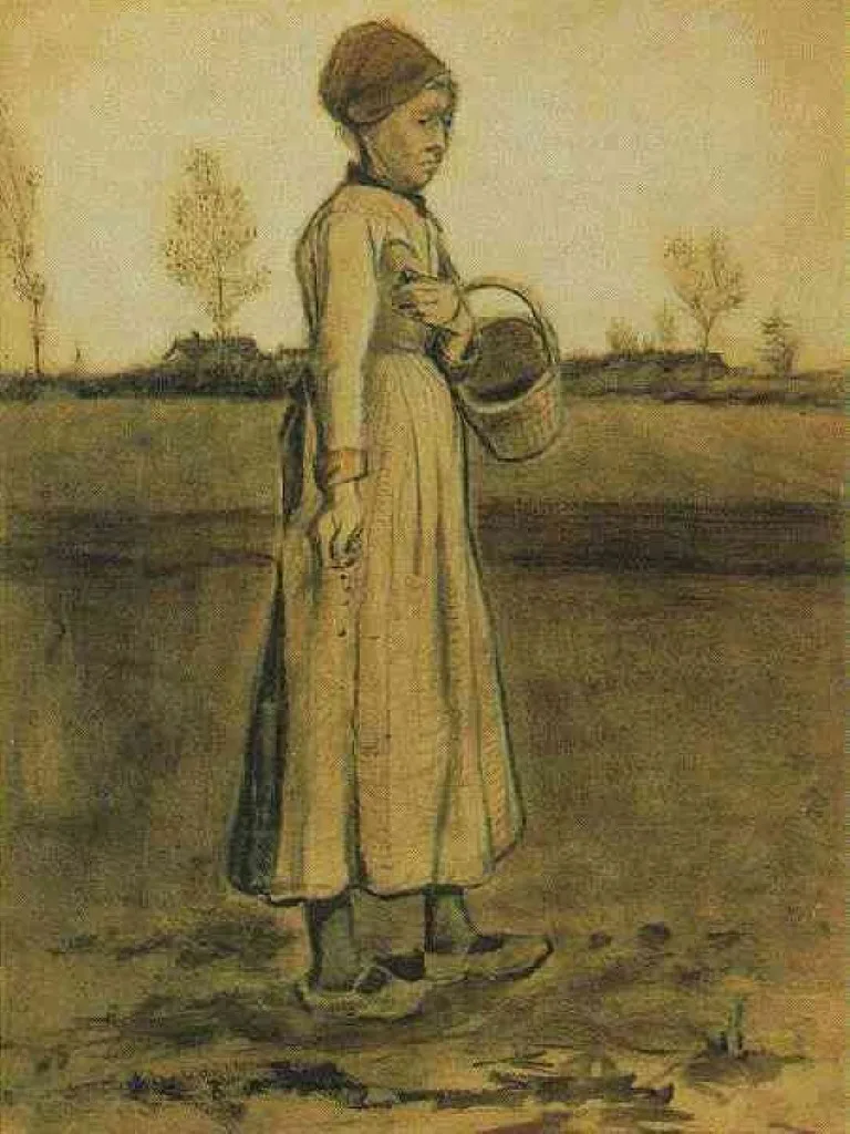 A woman sowing, with basket