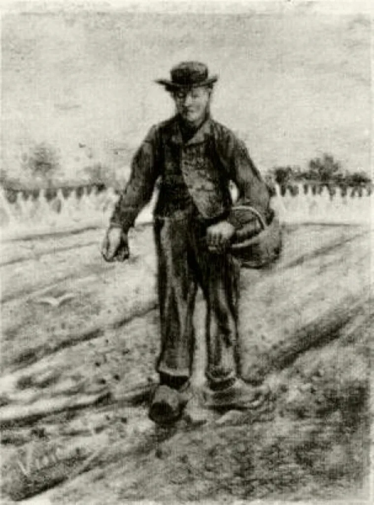 Man with basket, sowing