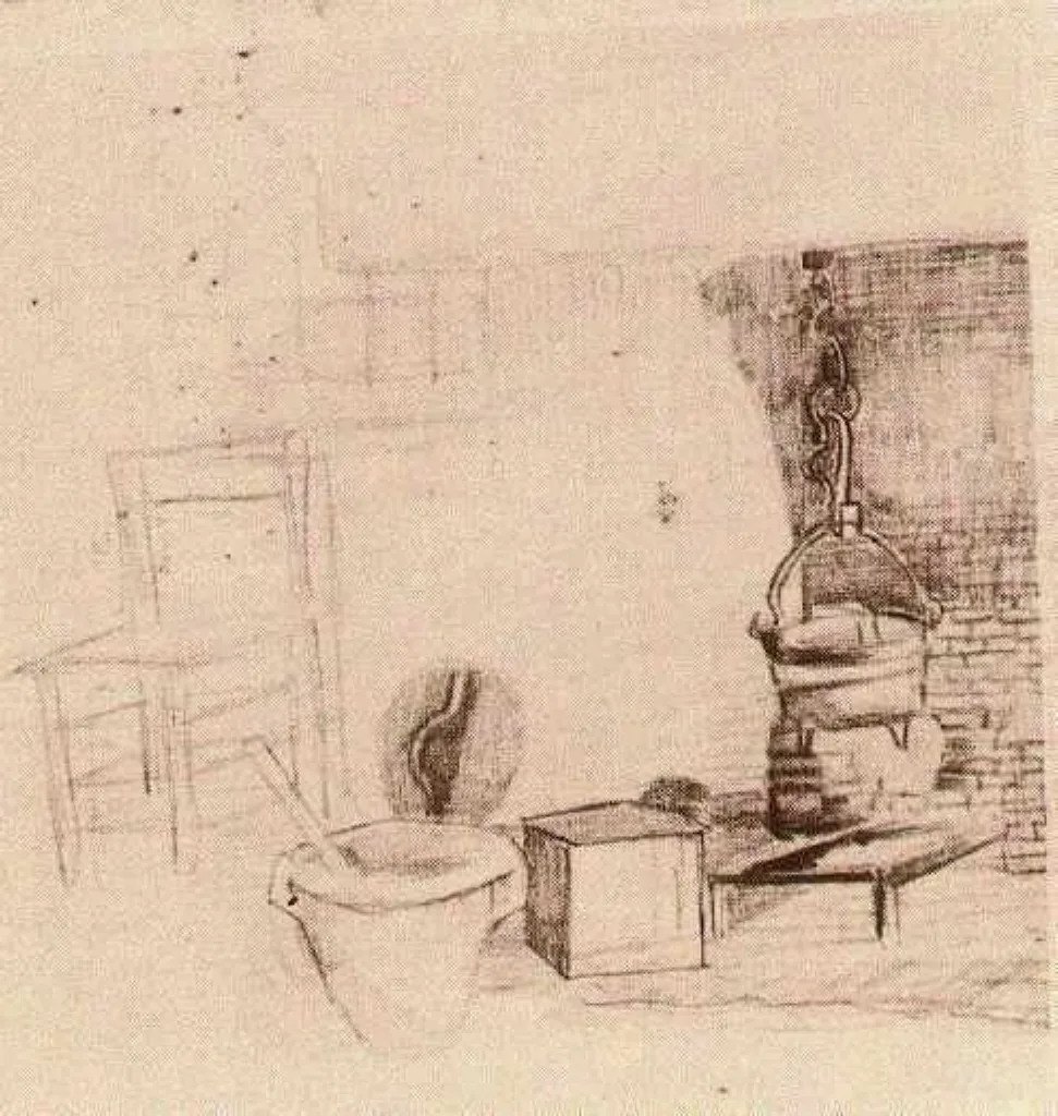 Part of an interior with fireplace [unfinished sketch]