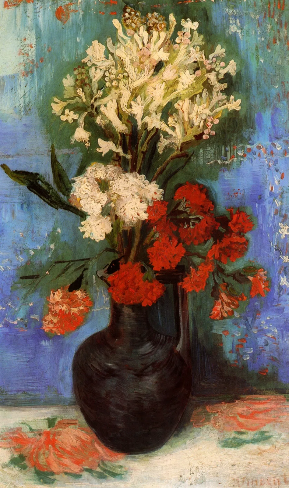 Still life: vase with kentranthus, lychnis and dianthus