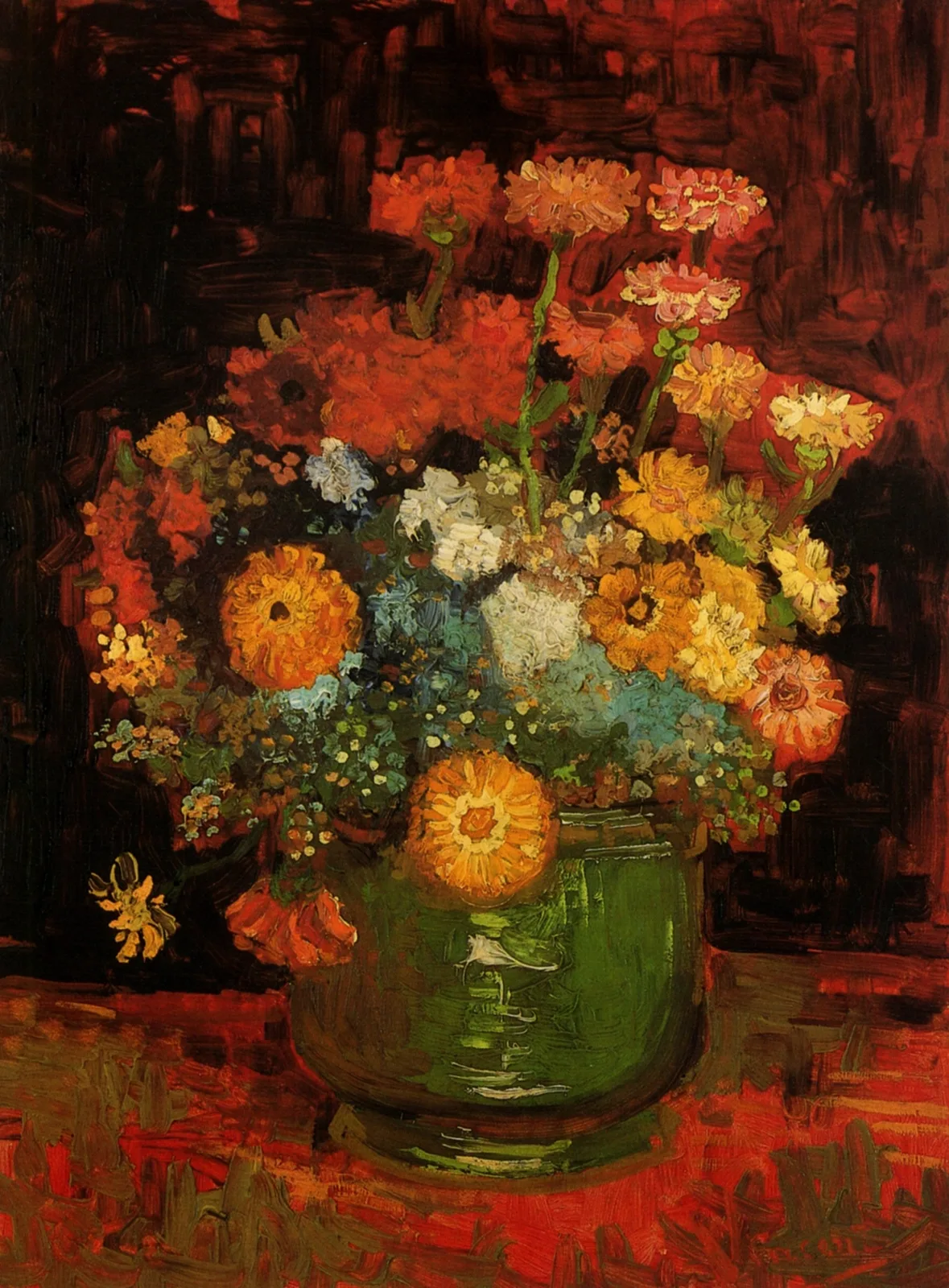 Still life: bowl with zinnias